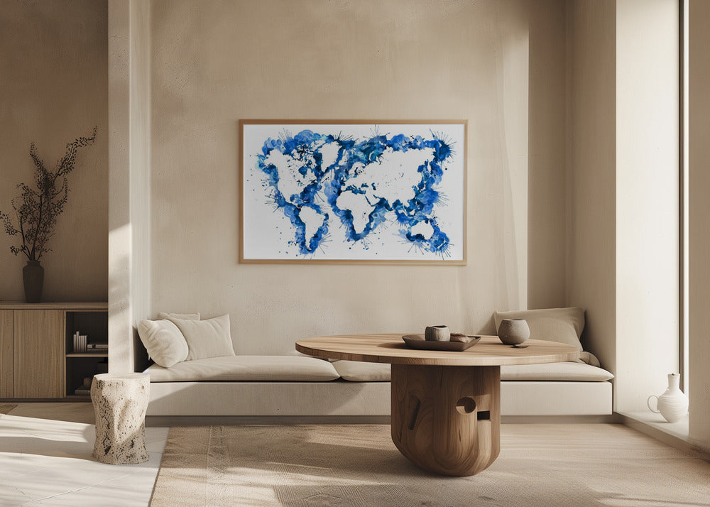 Blue strokes world map Poster