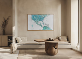 Aquamarine map of USA and Mexico Poster