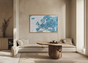 Blue detailed map of Europe Poster