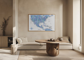 Blue map of USA and the Caribbean sea Poster