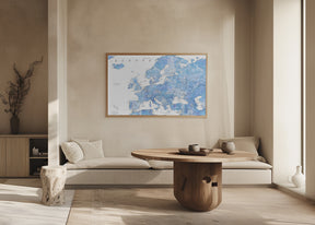 Light blue watercolor detailed map of Europe Poster