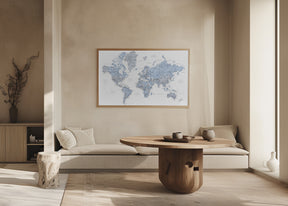 Blue world map in Spanish Poster