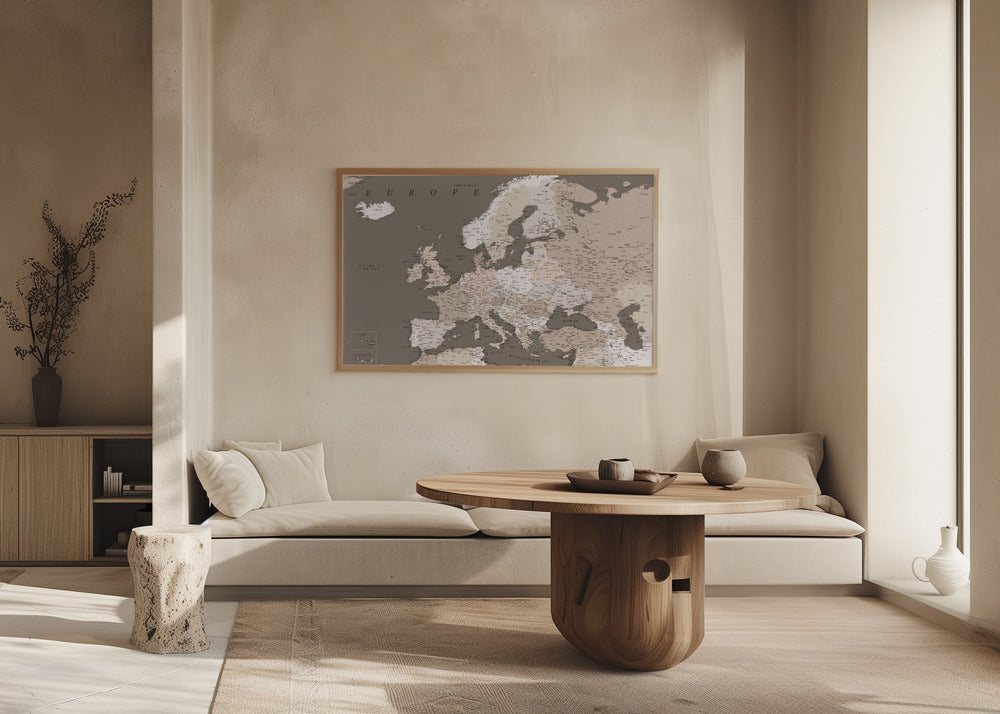 Earth tones detailed map of Europe Poster