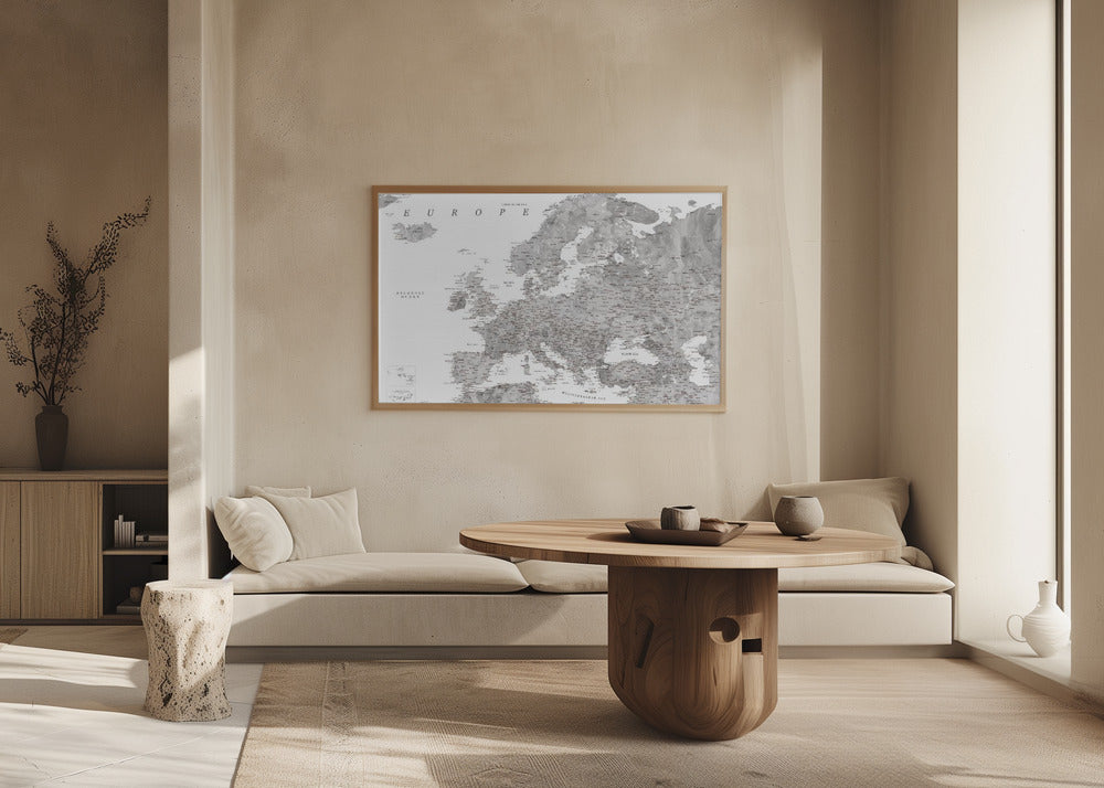 Gray watercolor Europe map Poster