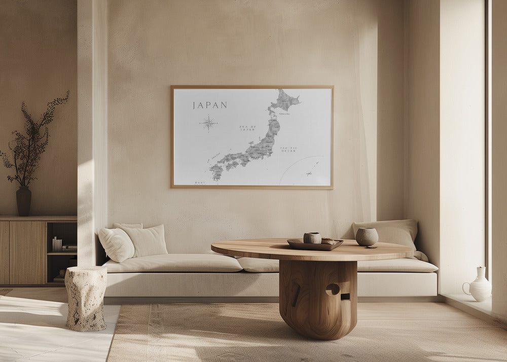 Gray watercorlor map of Japan Poster