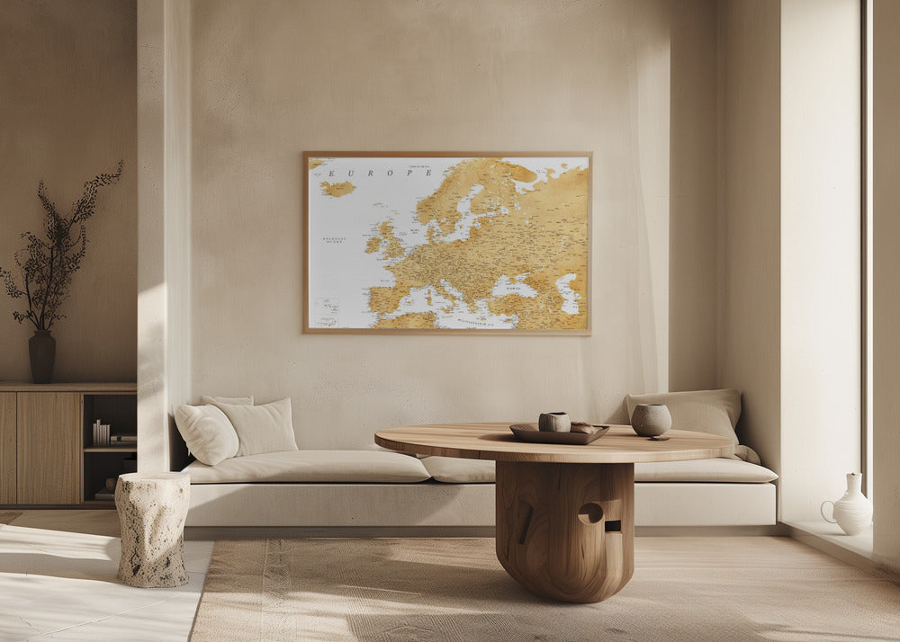 Golden detailed map of Europe Poster