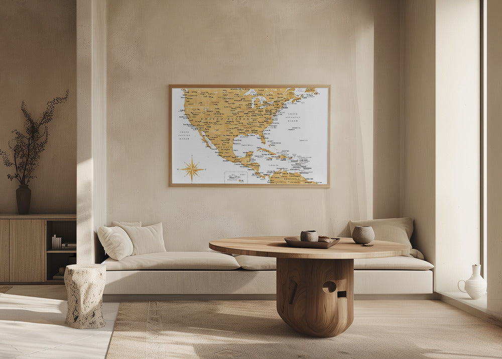 Golden map of USA and Mexico Poster