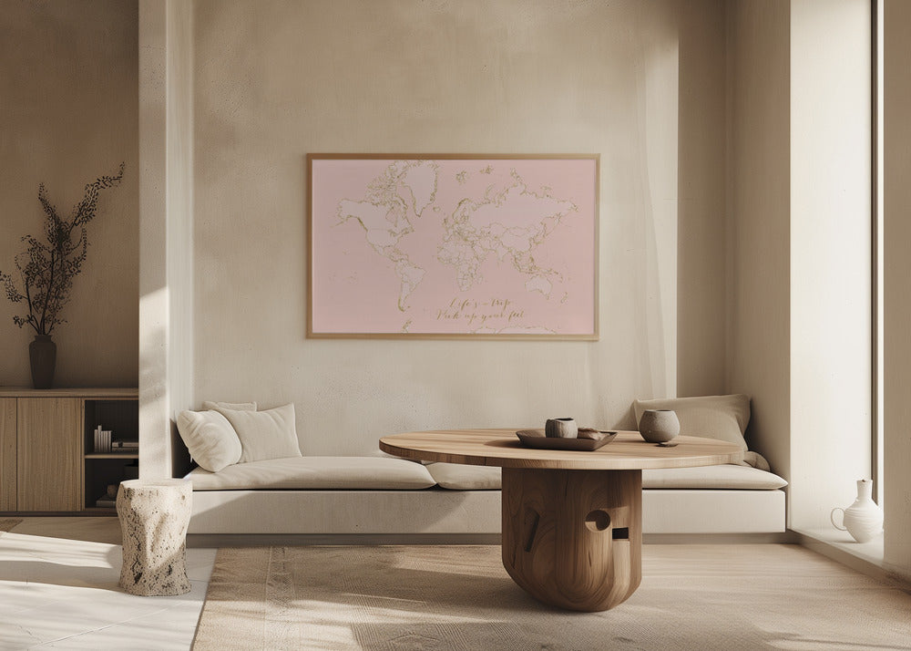 Inspirational pink and gold world map Poster