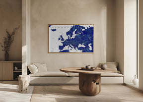 Navy blue detailed map of Europe Poster