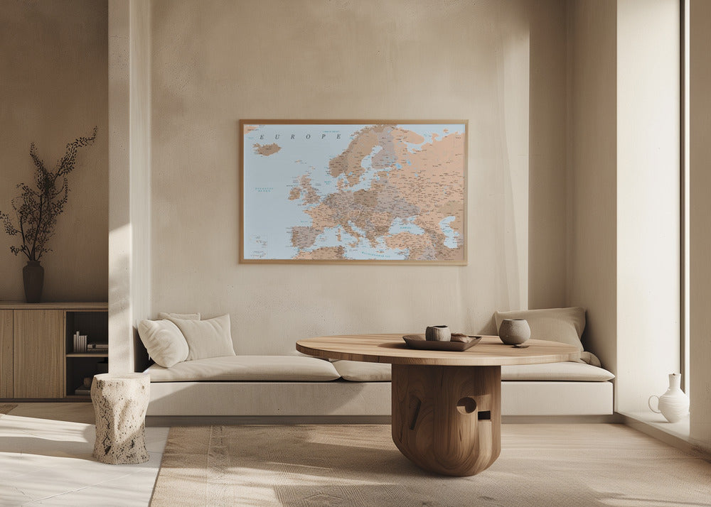 Neutral detailed map of Europe Poster