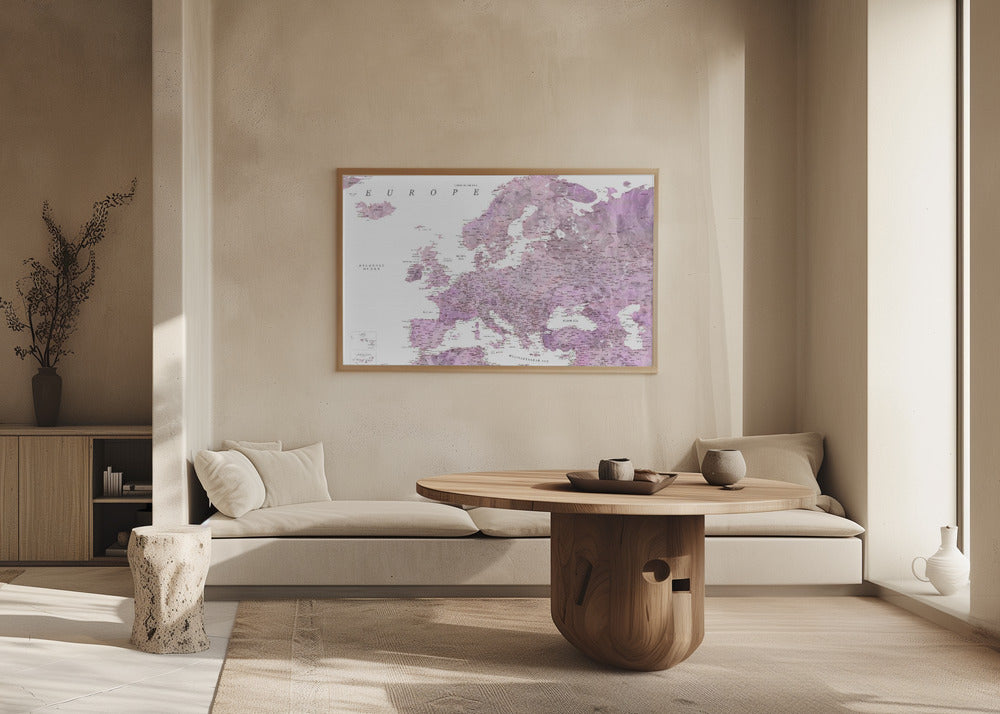 Purple detailed map of Europe Poster