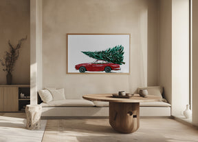 Eighties car carrying a Christmas tree Poster