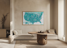 Highly detailed map of the United States, Caribbean waters Poster