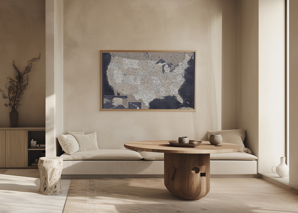 Highly detailed map of the United States, Glyn Poster