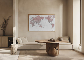 Pacific-centered world map with cities, Piper Poster