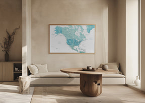 Map of North America in aquamarine watercolor Poster