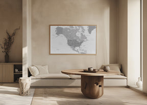 Gray map of North America with cities Poster