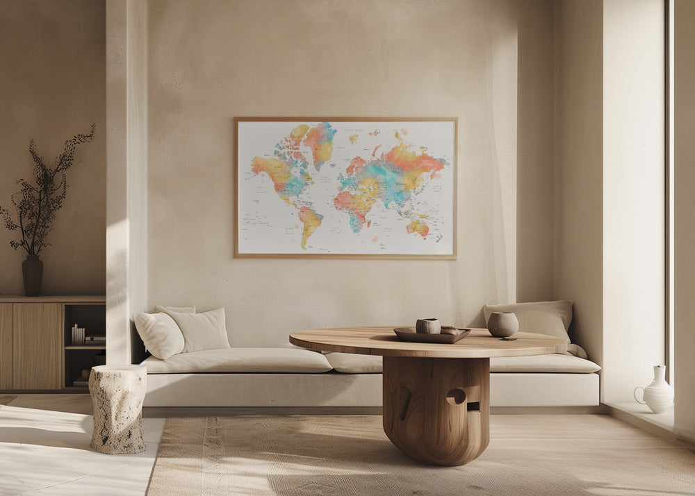 Watercolor world map with countries, Fifi Poster