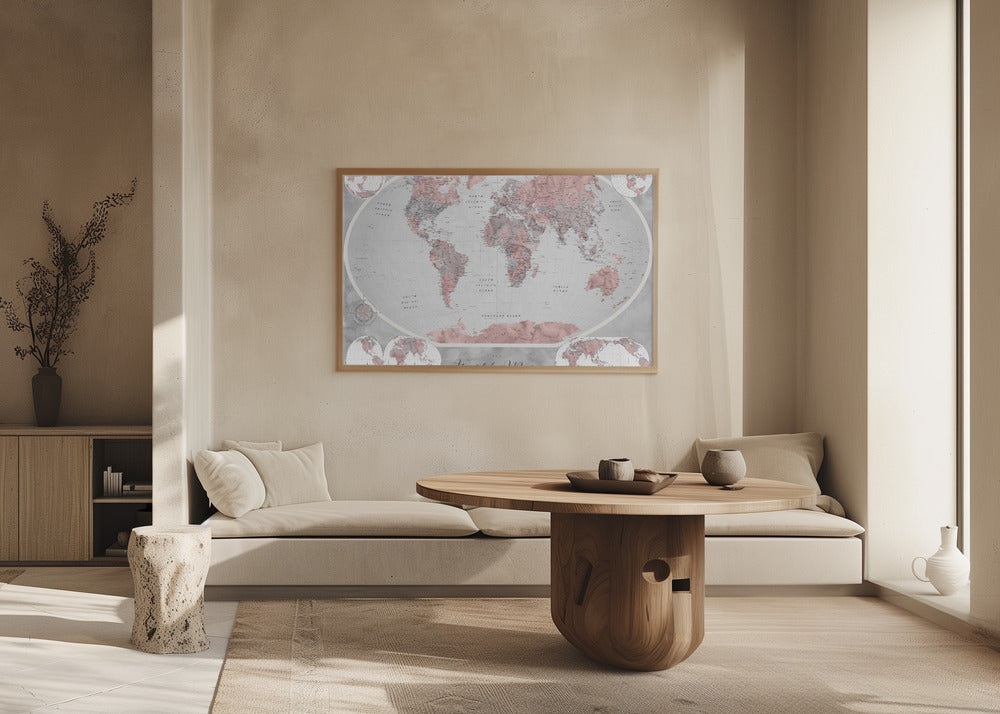 Classic world map in watercolor, Piper Poster