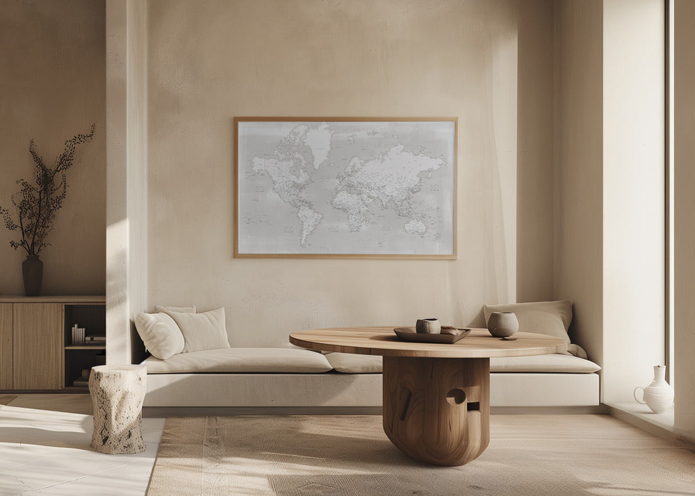 Detailed world map with cities, Maeli neutral Poster