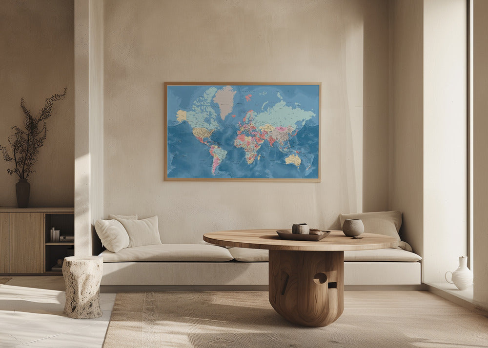 Detailed world map with cities, Vickie Poster