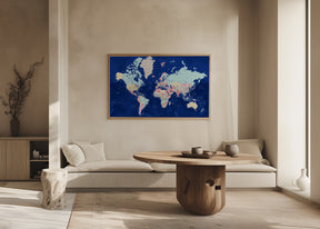 Detailed world map with cities, Powa Poster