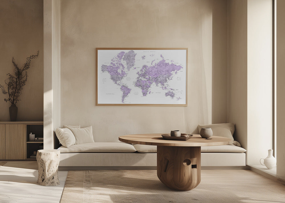 Watercolor world map with cities, Tanya Poster