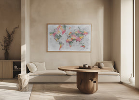 Watercolor world map with cities, Zadie Poster