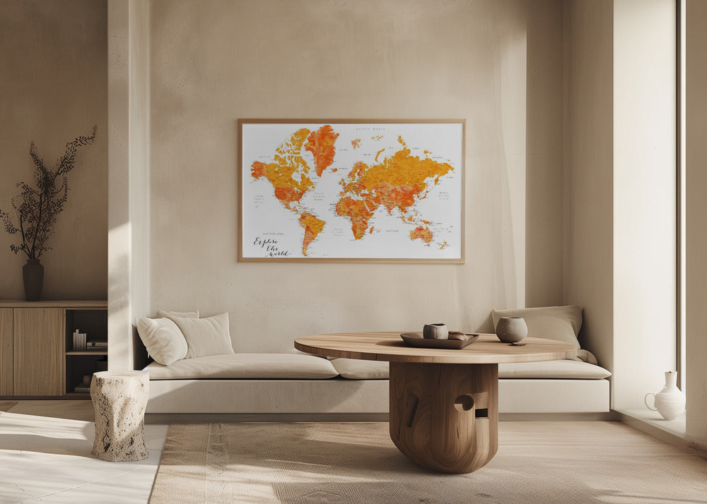 Explore world map with cities, Carlotta Poster