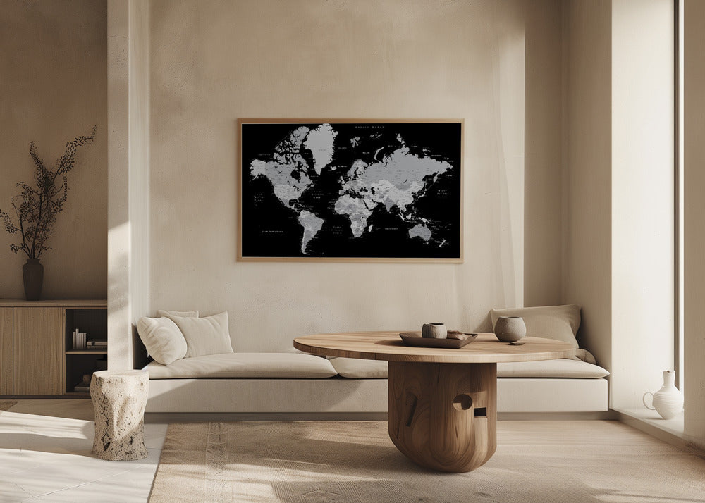 Gray world map with cities, Joseph Poster