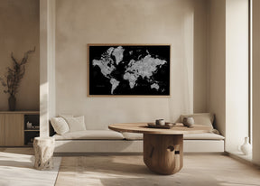 Gray world map with cities, Baibah Poster