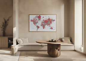 Red world map with cities, Lyssah Poster