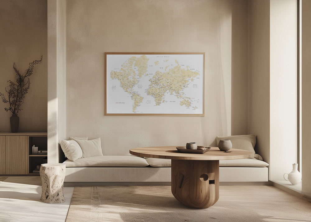 Soft florals world map with cities, Remy Poster