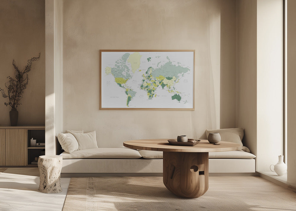 Green world map with cities, Kapueo Poster