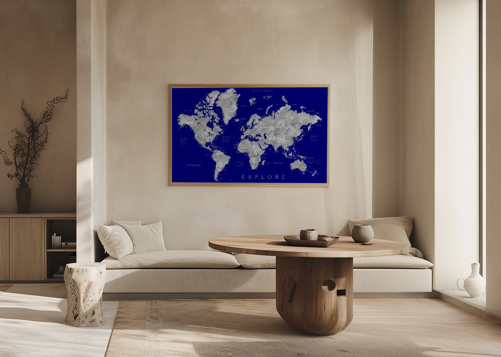 Explore world map with cities, Valrie Poster