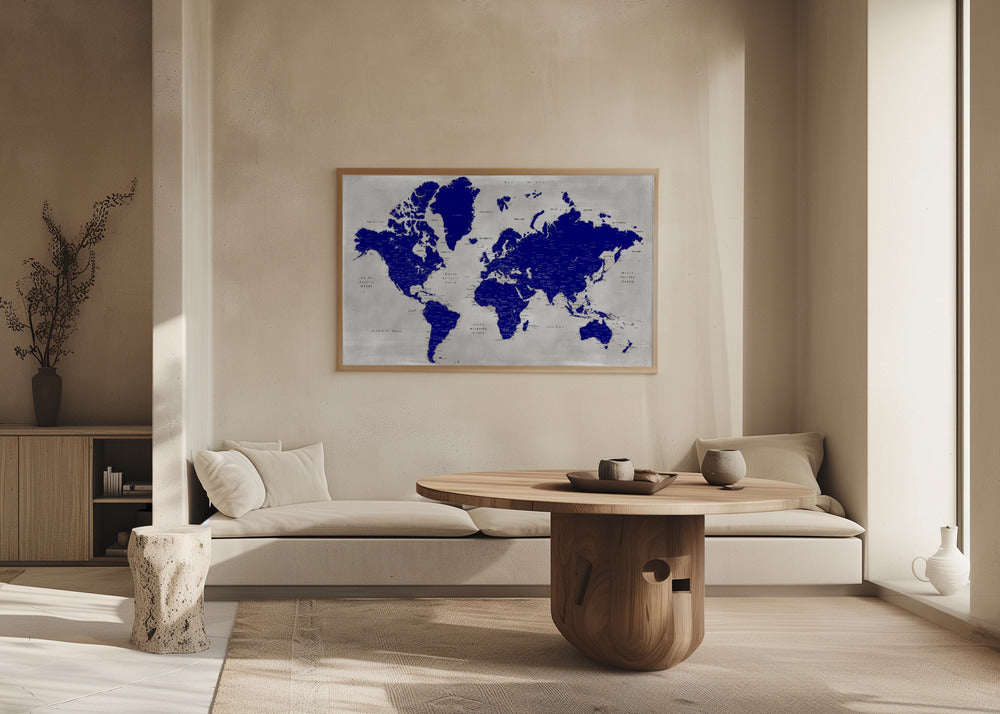 Distressed world map with cities, Delaney Poster