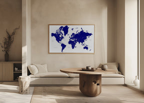 Navy blue world map with cities, Nevin Poster