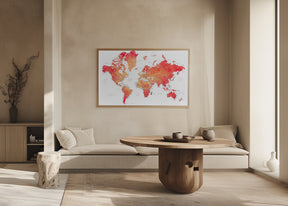 Watercolor world map with cities, Keats Poster