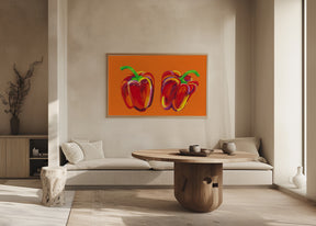 Peppers On Orange Poster