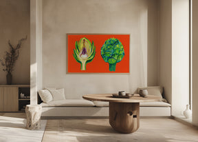 Artichokes On Orange Poster