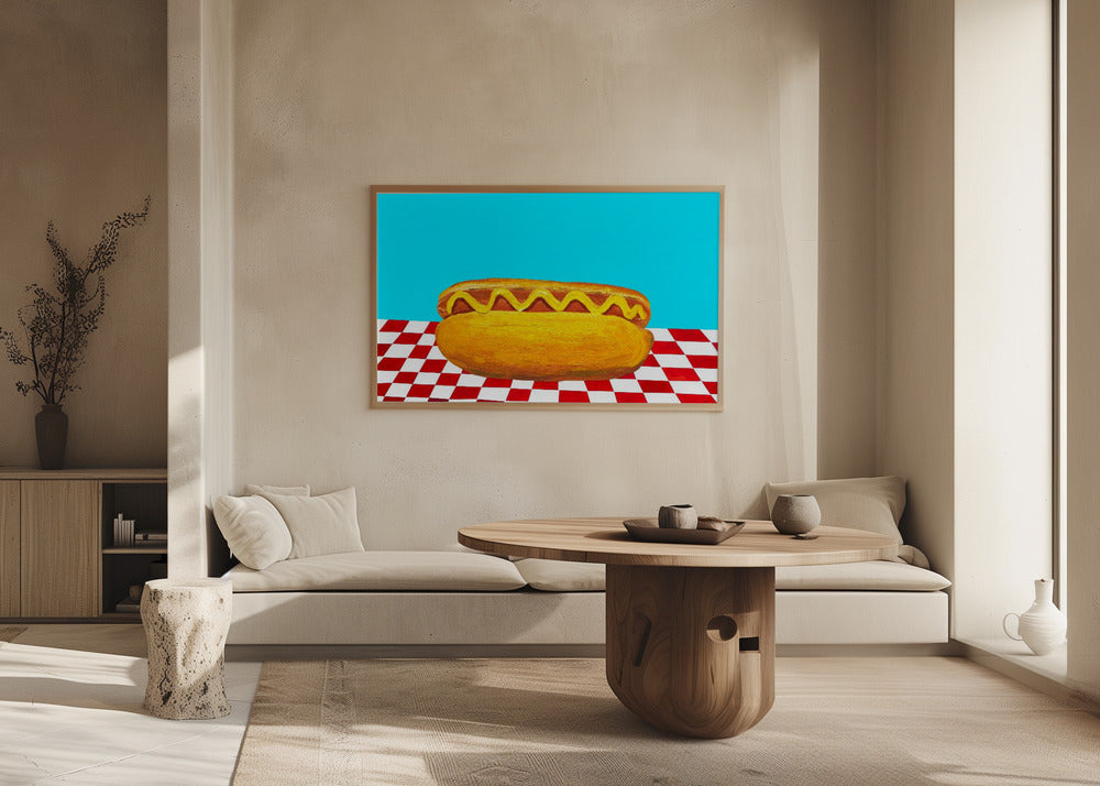 Hot Dog With Mustard Red Check Blue Poster