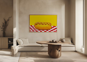 Hot Dog With Mustard Red Check Yellow Poster