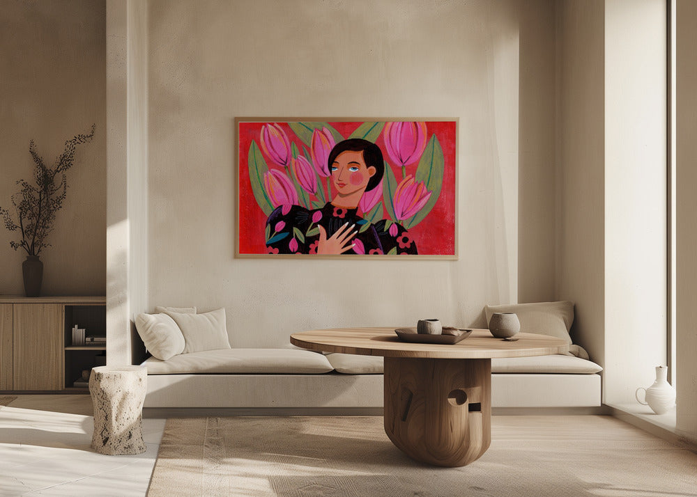 Abstract Modern Portrait Woman with Tulips Poster