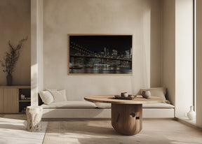 MANHATTAN SKYLINE &amp; BROOKLYN BRIDGE Idyllic Nightscape Poster