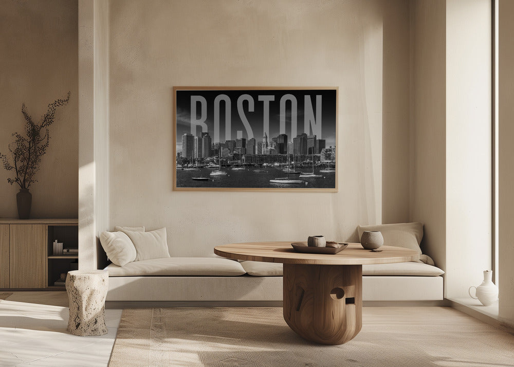 BOSTON Skyline Monochrome Poster