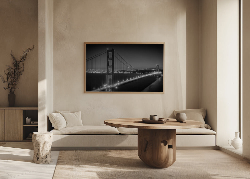 Monochrome Cityscape of Golden Gate Bridge Poster