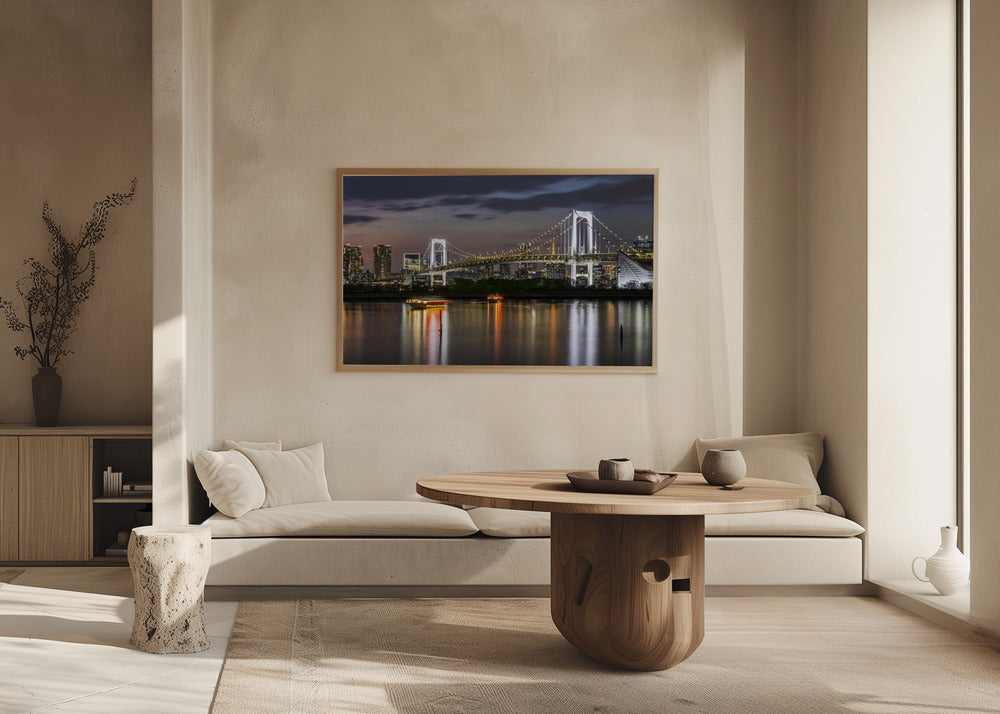 Charming Rainbow Bridge and Tokyo Skyline at sunset - Panorama Poster