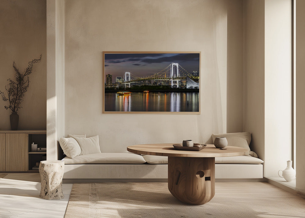 Gorgeous Rainbow Bridge and Tokyo Skyline at sunset Poster