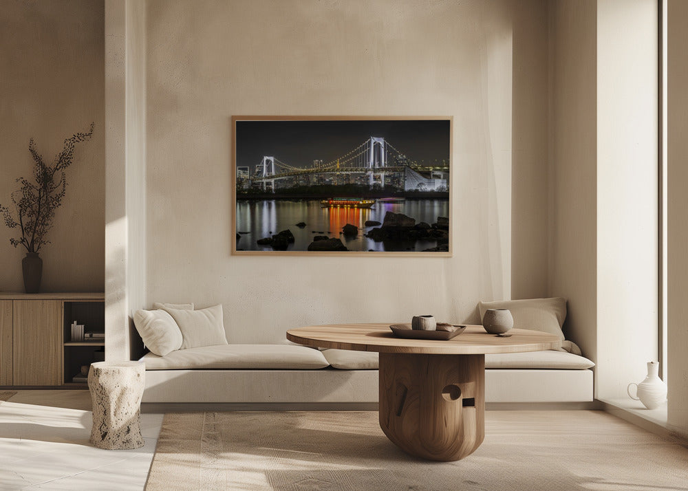 Striking Rainbow Bridge with Tokyo Skyline in the evening - Panorama Poster