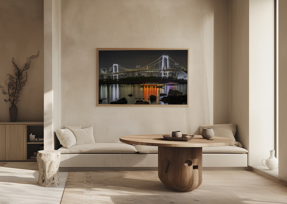 Gorgeous Rainbow Bridge with Tokyo Skyline in the evening Poster